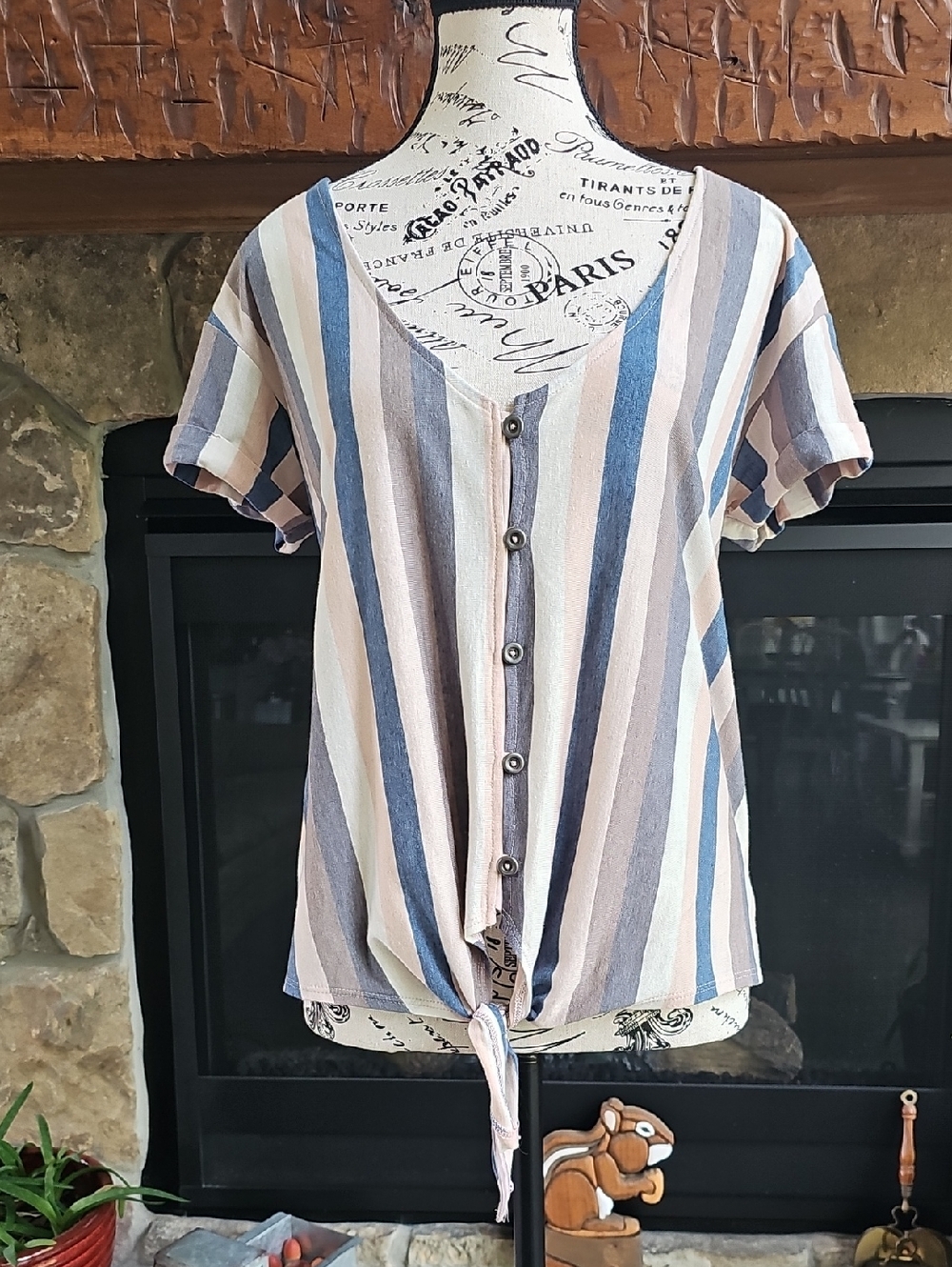 American Eagle Soft Stripe Button Down Knot Front Top Size M